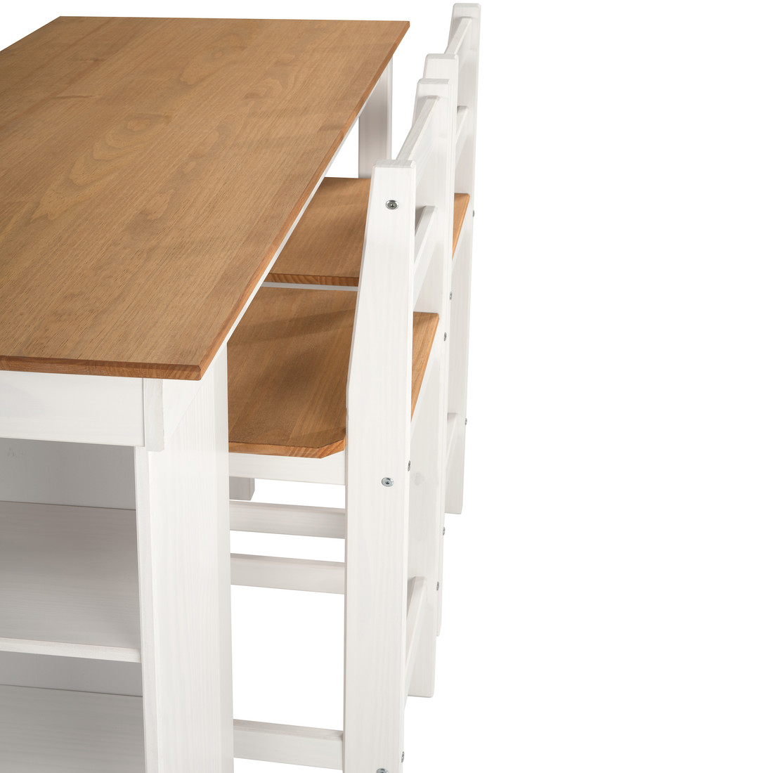 Conjunto Bancada Gourmet com Nichos e 4 Banquetas Essenza em Madeira Maciça de Pinos Branco Cera Conjunto Bancada Gourmet com Nichos e 4 Banquetas Essenza em Madeira Maciça de Pinos Branco Cera