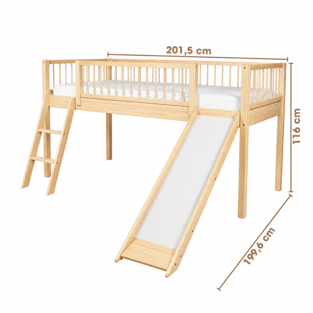 Cama Infantil de Solteiro Com Escorregador Bloomie em Madeira Maciça Pinus Natural Cama Infantil de Solteiro Com Escorregador Bloomie em Madeira Maciça Pinus Natural