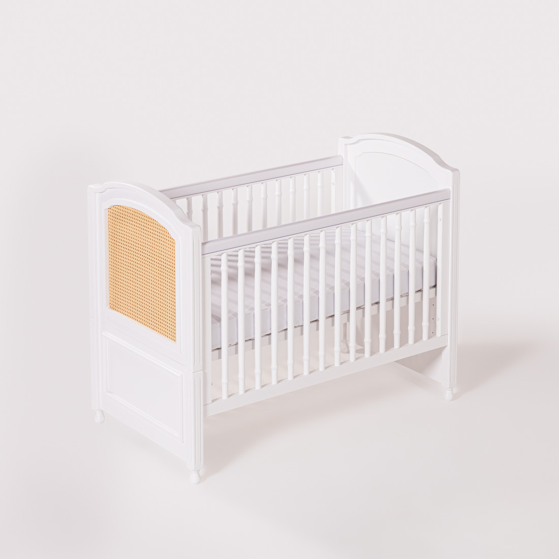 Kit Feliz Berço 2 em 1 e Cômoda 4 Gavetas e 1 Porta com Rattan em Madeira Maciça Branco com Mel Kit Feliz Berço 2 em 1 e Cômoda 4 Gavetas e 1 Porta com Rattan em Madeira Maciça Branco com Mel