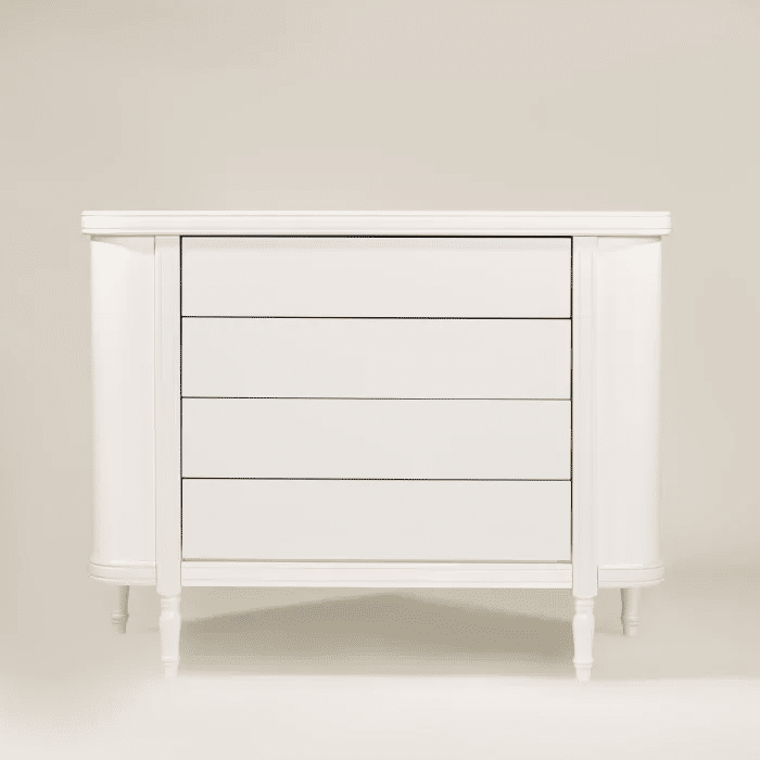 Kit Toy Berço 2 em 1 e Cômoda 4 Gavetas em Madeira Maciça Branco Kit Toy Berço 2 em 1 e Cômoda 4 Gavetas em Madeira Maciça Branco