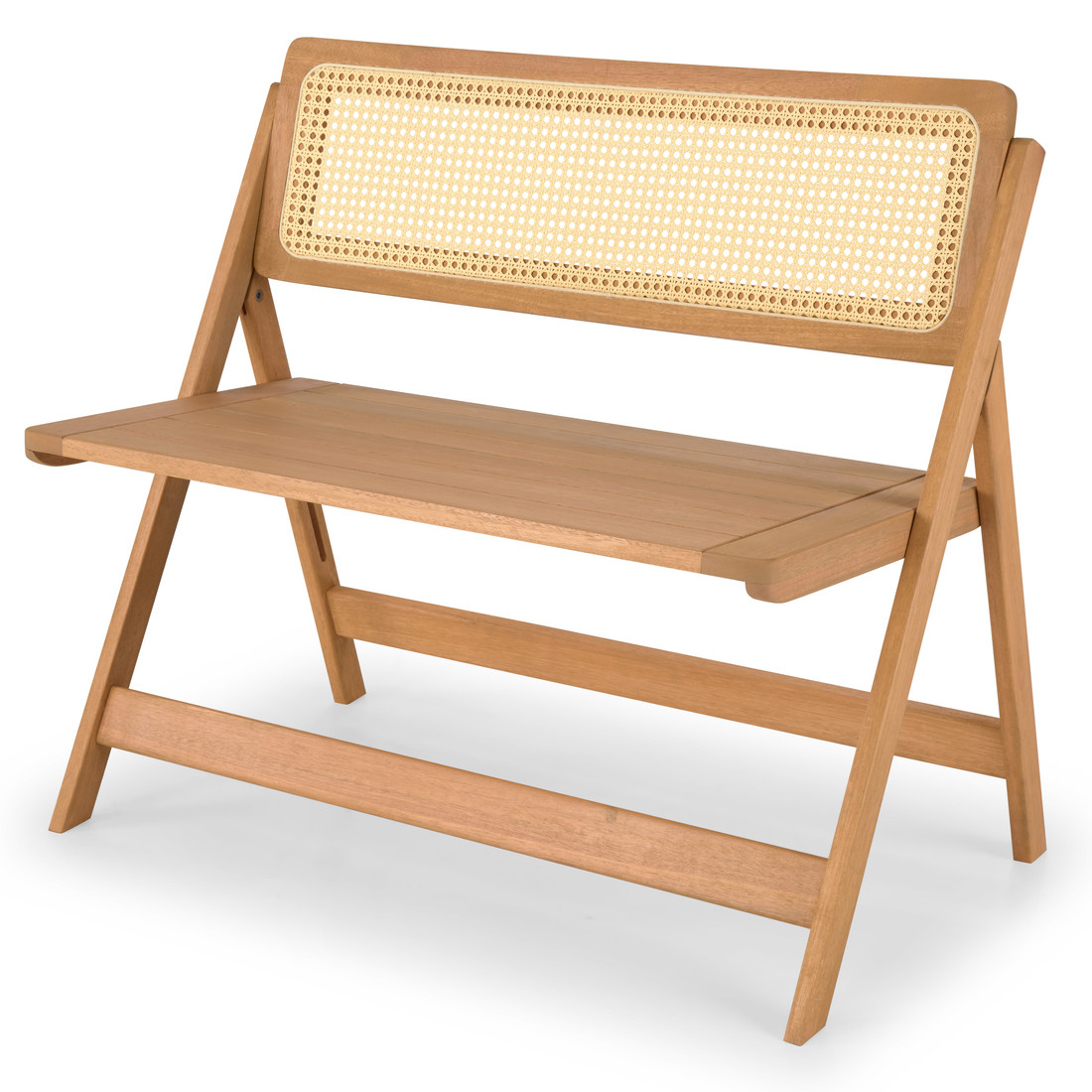 Banco Dobrável em Madeira de Eucalipto com Encosto em Rattan Natural Cor Pitanga 92 cm