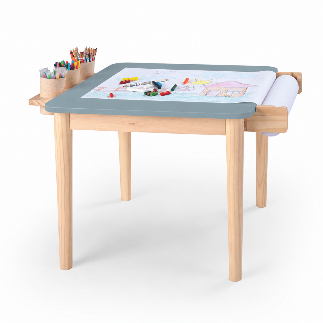 Mesa Infantil Quadrada de Madeira Maciça 61cm Azul com Porta-Lápis e Suporte para Papel Mesa Infantil Quadrada de Madeira Maciça 61cm Azul com Porta-Lápis e Suporte para Papel