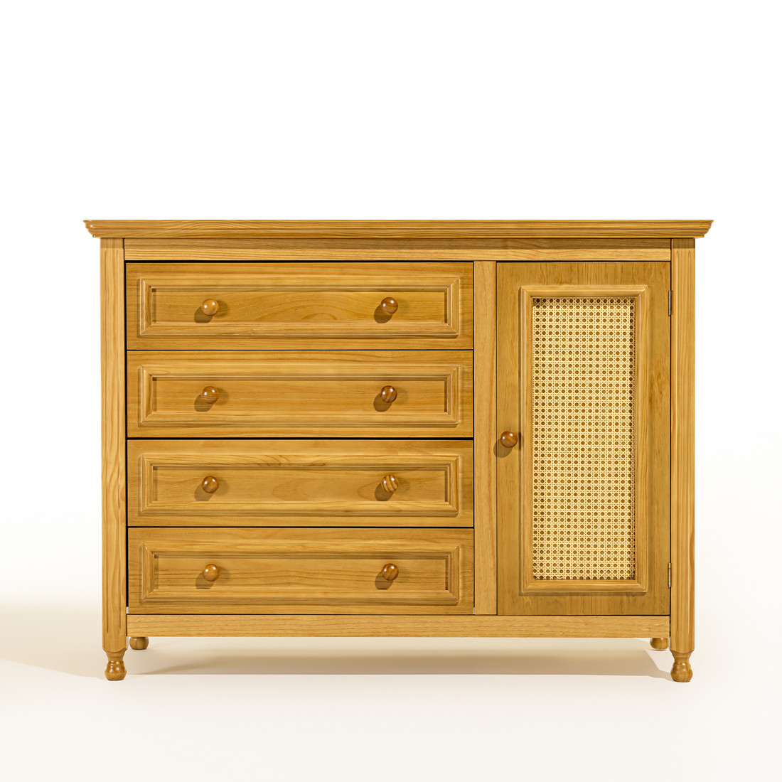 Kit Berço 3 em 1 + Cômoda 4 gavetas e 1 Porta com Rattan Mel | Linha Feliz + 1,2,3