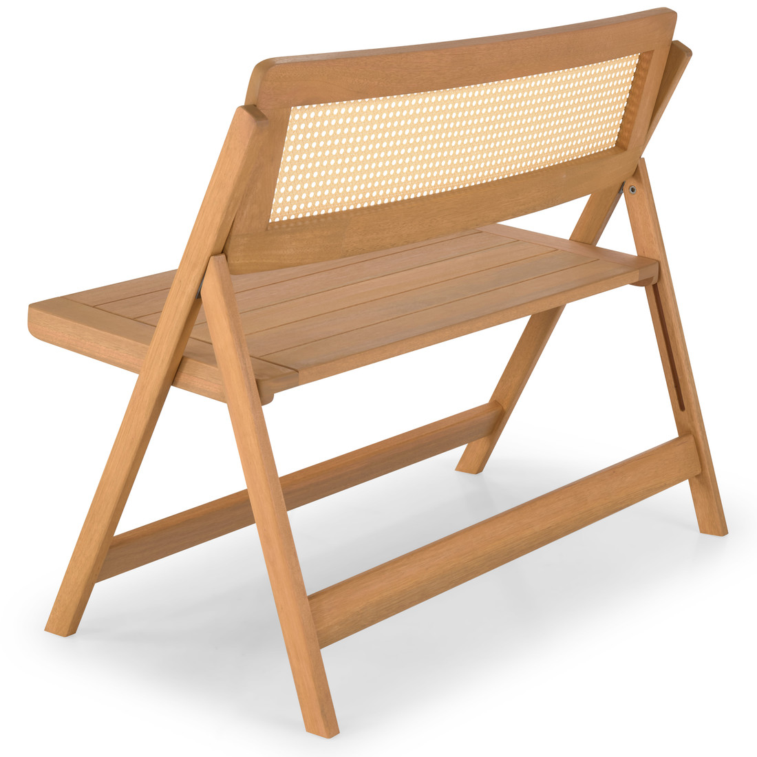 Banco Dobrável em Madeira de Eucalipto com Encosto em Rattan Natural Cor Pitanga 92 cm
