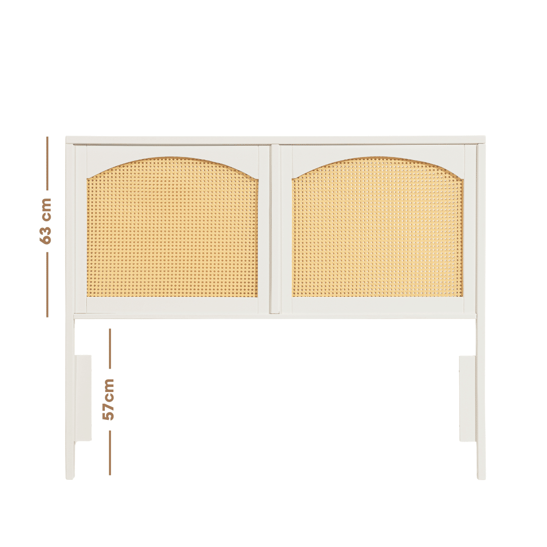 Cabeceira de Cama CASAL 146cm Arcs Madeira e Rattan na Cor Branca Cabeceira de Cama CASAL 146cm Arcs Madeira e Rattan na Cor Branca