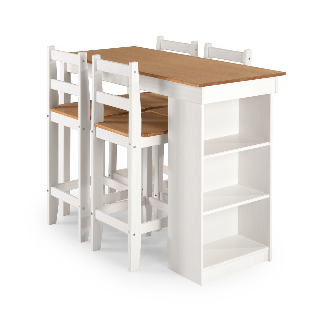 Conjunto Bancada Gourmet com Nichos e 4 Banquetas Essenza em Madeira Maciça de Pinos Branco Cera Conjunto Bancada Gourmet com Nichos e 4 Banquetas Essenza em Madeira Maciça de Pinos Branco Cera