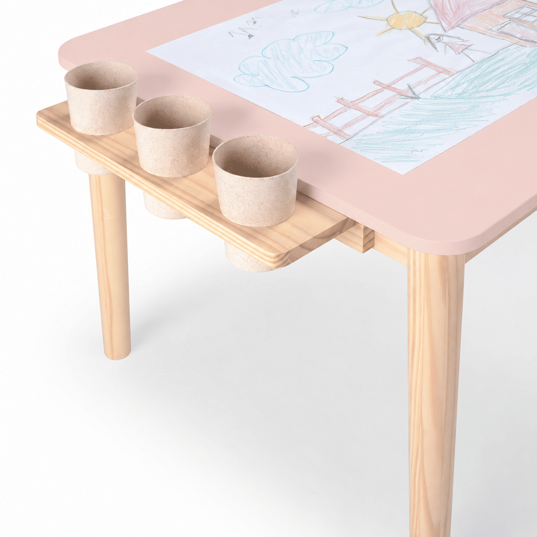 Mesa Infantil Quadrada de Madeira Maciça 61cm Rosa com Porta-Lápis e Suporte para Papel Mesa Infantil Quadrada de Madeira Maciça 61cm Rosa com Porta-Lápis e Suporte para Papel