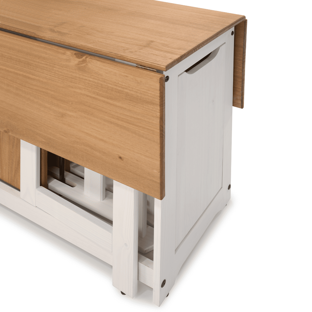 Mesa Dobrável Borboleta com 4 Cadeiras em Madeira Maciça de Pinus Branco Cera