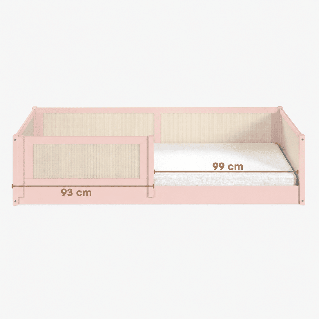 Cama Infantil de Solteiro Montessori Rosa Com Rattan