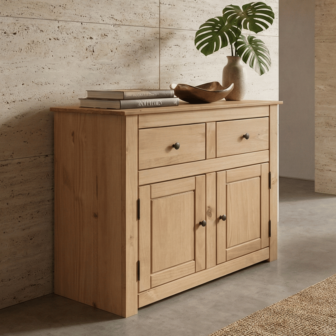 Balcão Buffet de Madeira Maciça com 2 Gavetas e 2 Portas Design Clássico