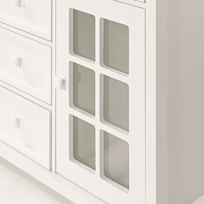 Cômoda Encanto 5 Gavetas e Porta de Vidro Branca com Tampo Branco Cômoda Encanto 5 Gavetas e Porta de Vidro Branca com Tampo Branco