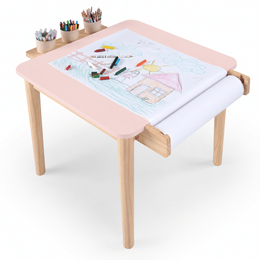 Mesa Infantil Quadrada de Madeira Maciça 61cm Rosa com Porta-Lápis e Suporte para Papel Mesa Infantil Quadrada de Madeira Maciça 61cm Rosa com Porta-Lápis e Suporte para Papel