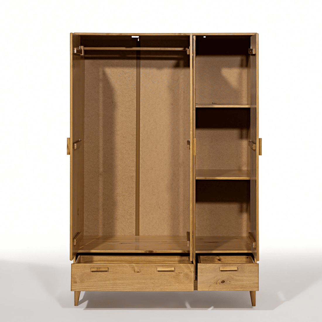 Roupeiro Alamo 3 Portas e 2 Gavetas em Madeira Natural