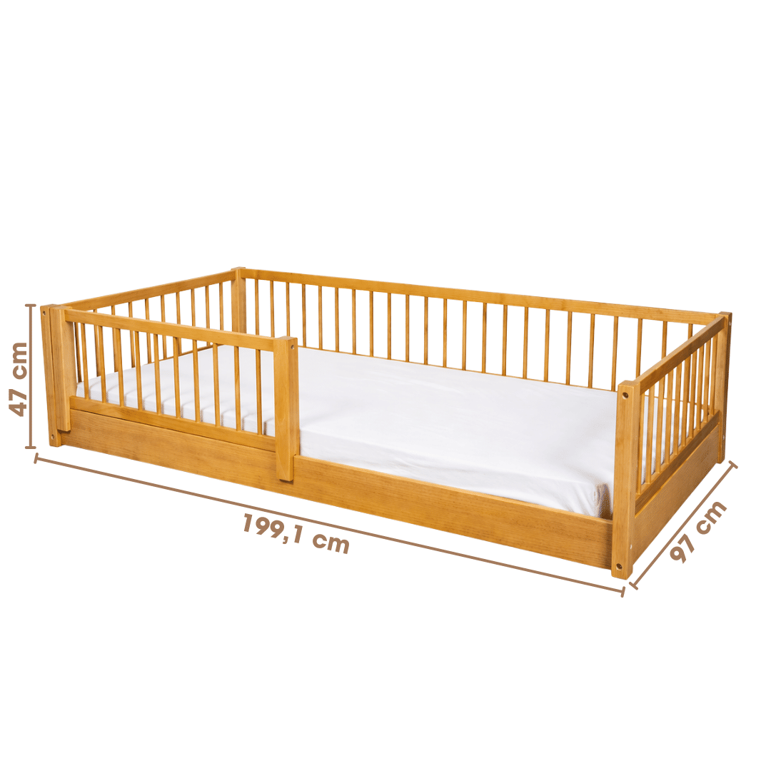 Cama Infantil de Solteiro Montessori em Madeira Maciça Pinus Mel