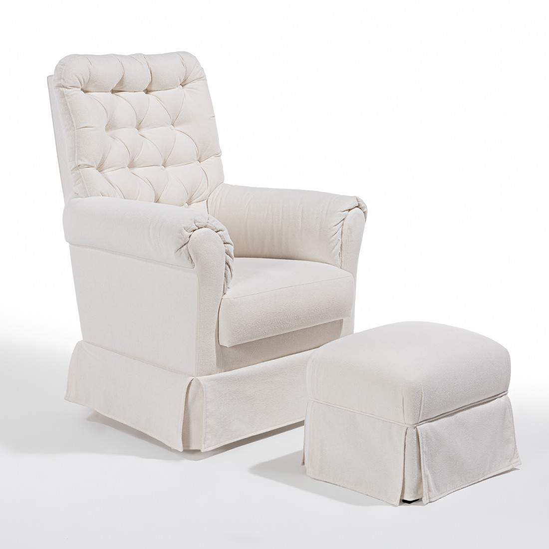 Poltrona de Amamentação Mommy com Balanço e Puff Bouclé Branco Poltrona de Amamentação Mommy com Balanço e Puff Bouclé Branco