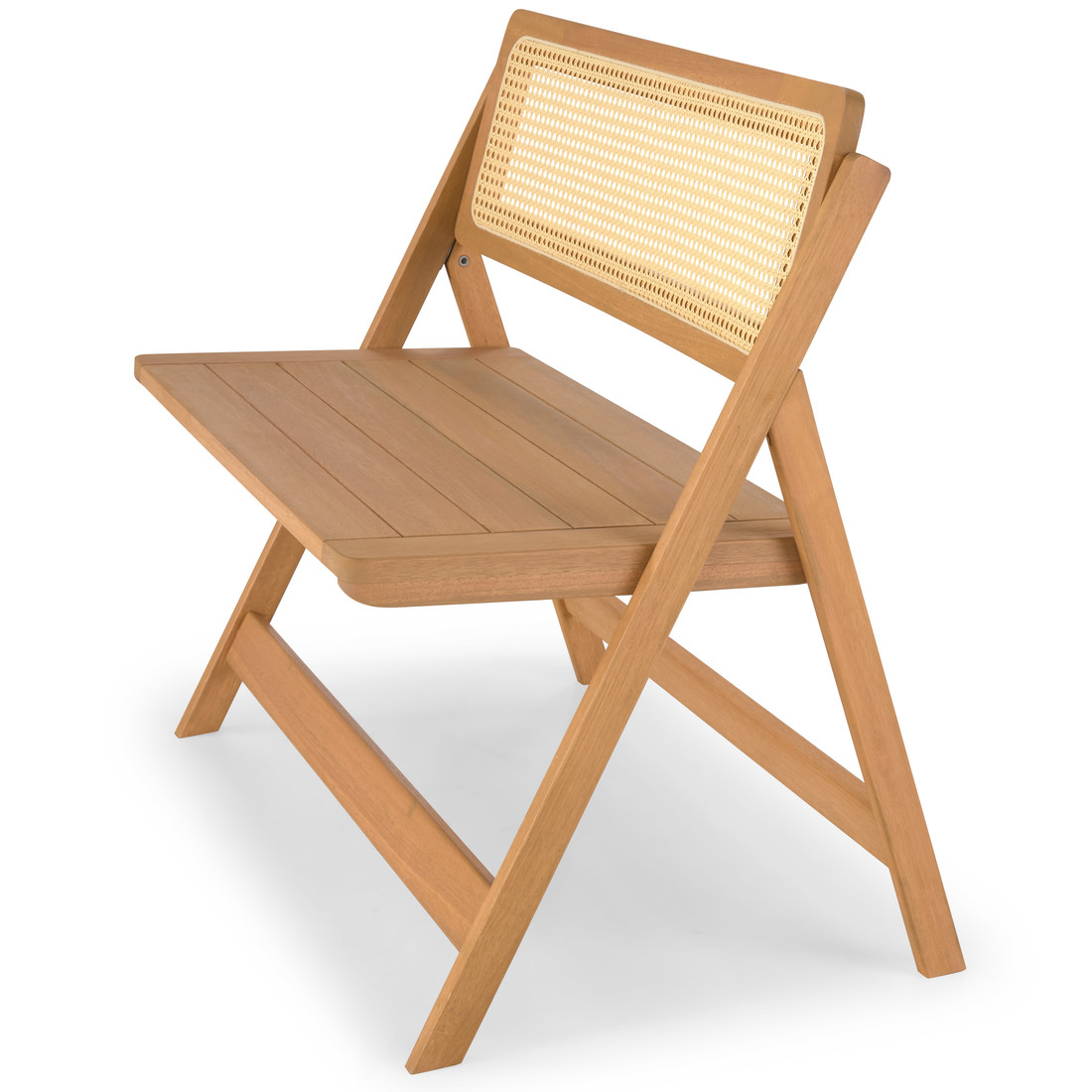 Banco Dobrável em Madeira de Eucalipto com Encosto em Rattan Natural Cor Pitanga 92 cm