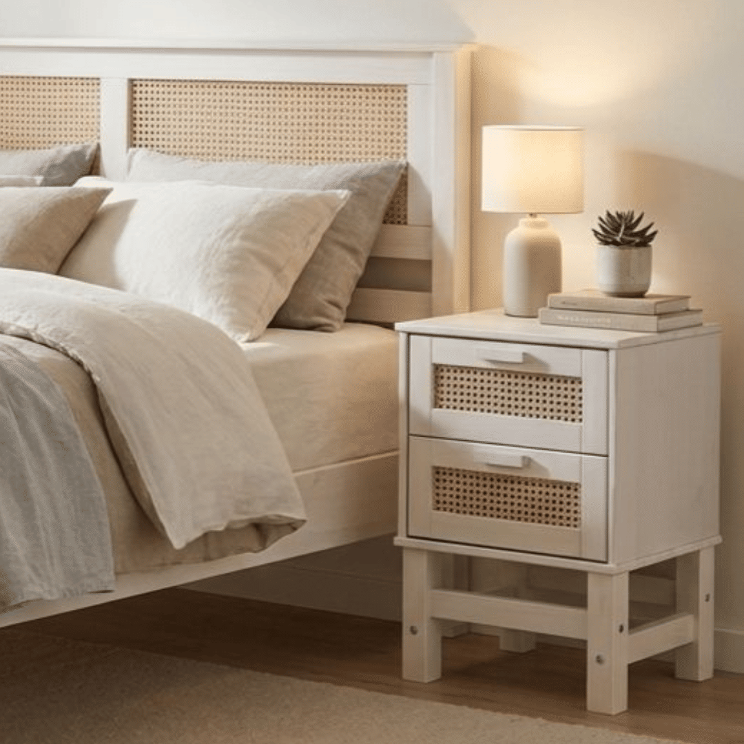 Mesa de Cabeceira Nature Rattan 02 Gavetas na Cor Branca