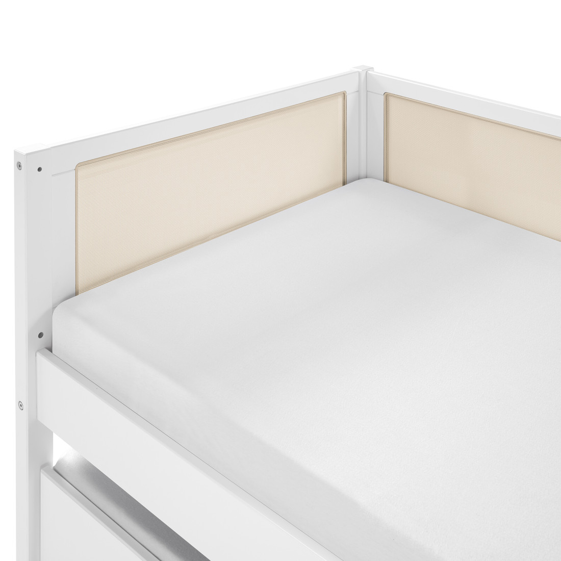 Cama de Solteiro com Cama Auxiliar na Cor Branca Com Rattan