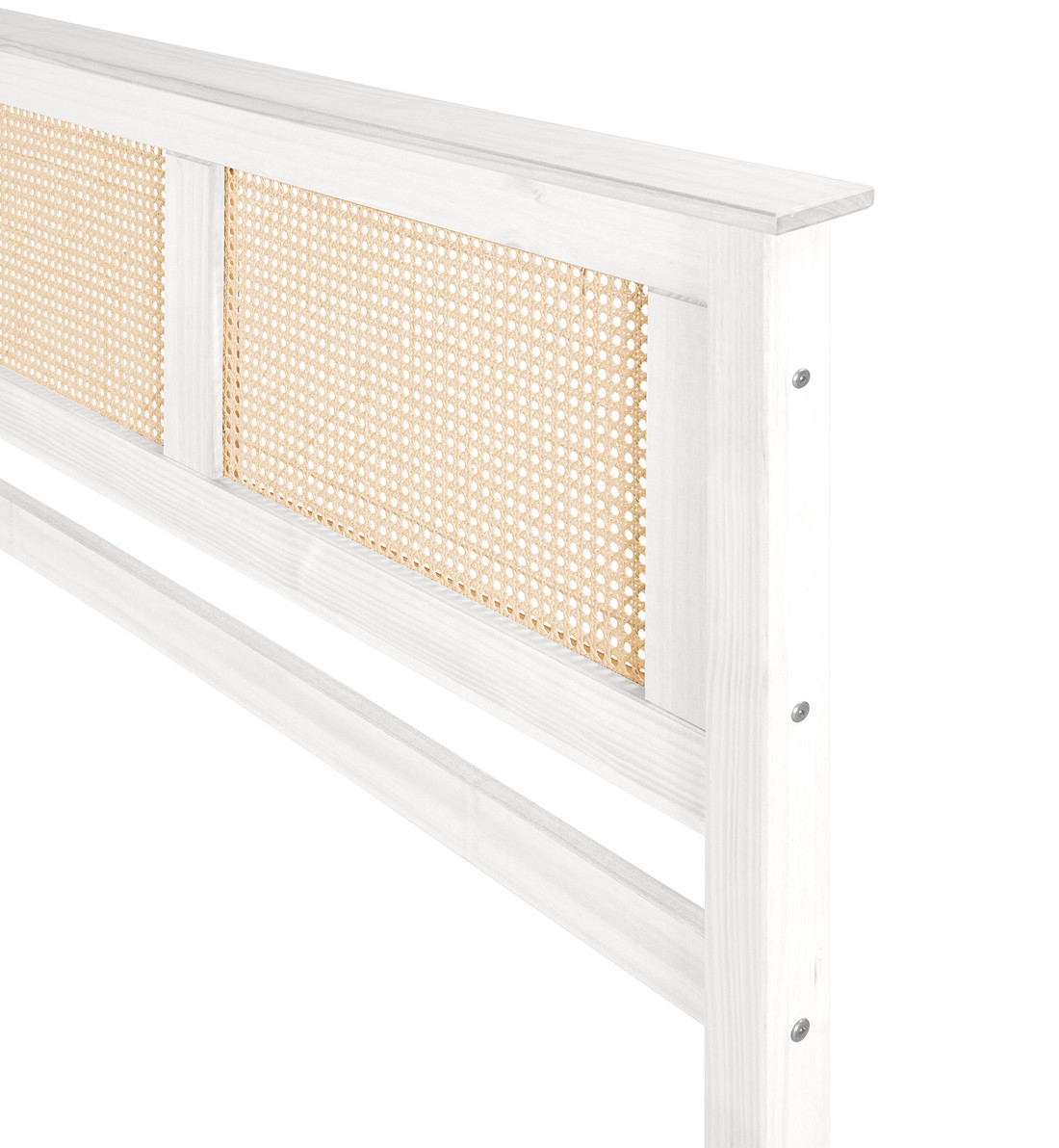 Kit Cabeceira KING + Mesa de Cabeceira Gaveta e Nicho de Rattan Nature na Cor Branca Kit Cabeceira KING + Mesa de Cabeceira Gaveta e Nicho de Rattan Nature na Cor Branca