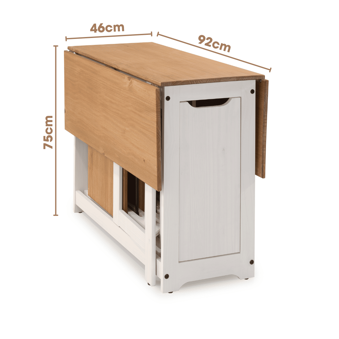 Mesa Dobrável Borboleta com 4 Cadeiras em Madeira Maciça de Pinus Branco Cera