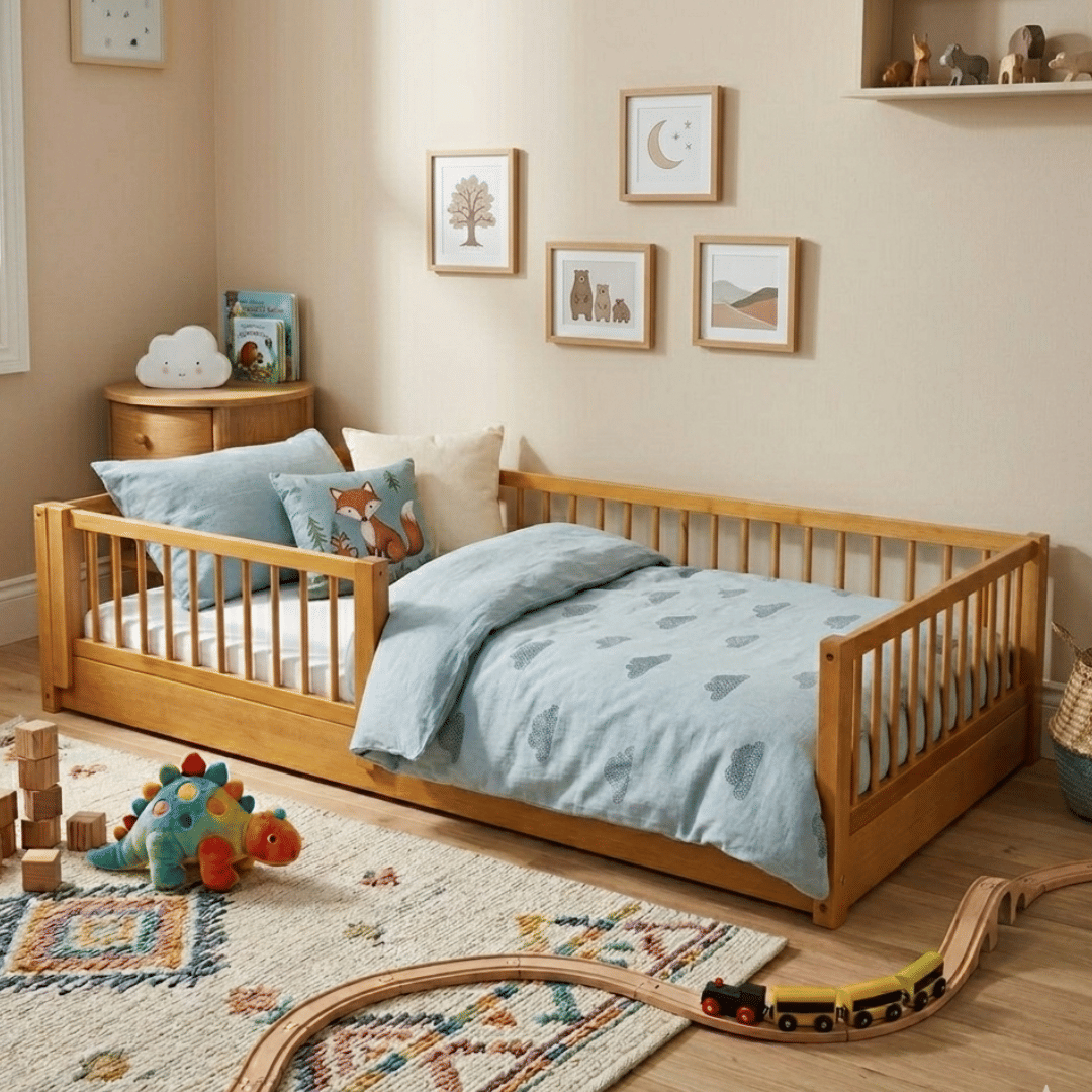 Cama Infantil de Solteiro Montessori em Madeira Maciça Pinus Mel