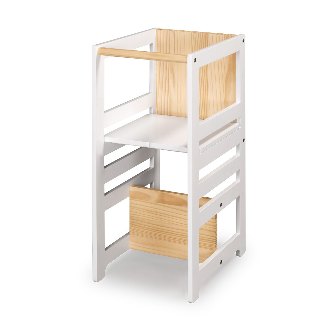 Torre de Aprendizagem Montessori 4 em 1 Branca Cadeirão Ajustável, Mesinha de Atividades, Quadro de Desenhos Torre de Aprendizagem Montessori 4 em 1 Branca Cadeirão Ajustável, Mesinha de Atividades, Quadro de Desenhos