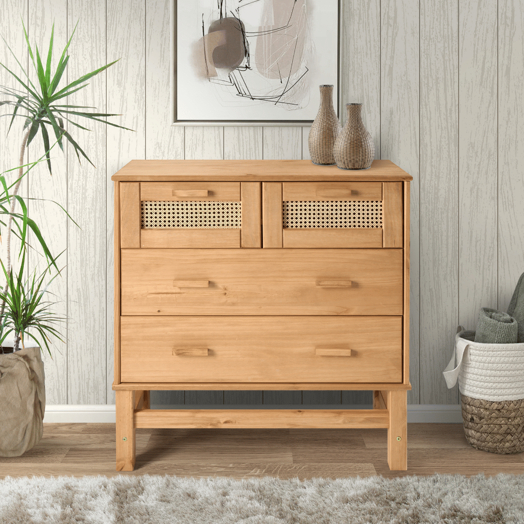Kit Cabeceira SOLTEIRO + Cômoda + Mesa de Cabeceira 2 Gavetas de Rattan Nature Kit Cabeceira SOLTEIRO + Cômoda + Mesa de Cabeceira 2 Gavetas de Rattan Nature