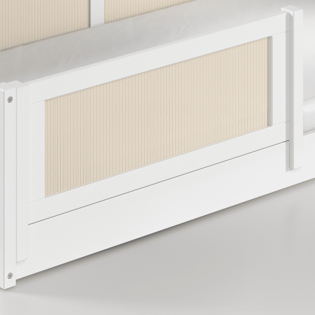 Grade de Proteção Adicional para Cama Infantil na Cor Branca Com Rattan Grade de Proteção Adicional para Cama Infantil na Cor Branca Com Rattan