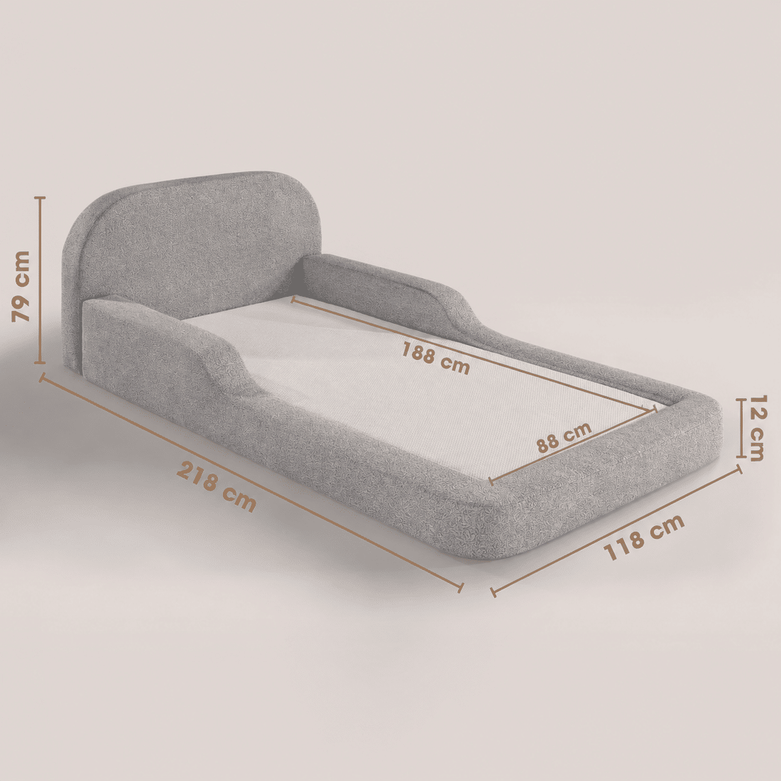 Cama Infantil de Solteiro Montessori em Espuma D28 Bouclé Cinza com Colchão Cama Infantil de Solteiro Montessori em Espuma D28 Bouclé Cinza com Colchão