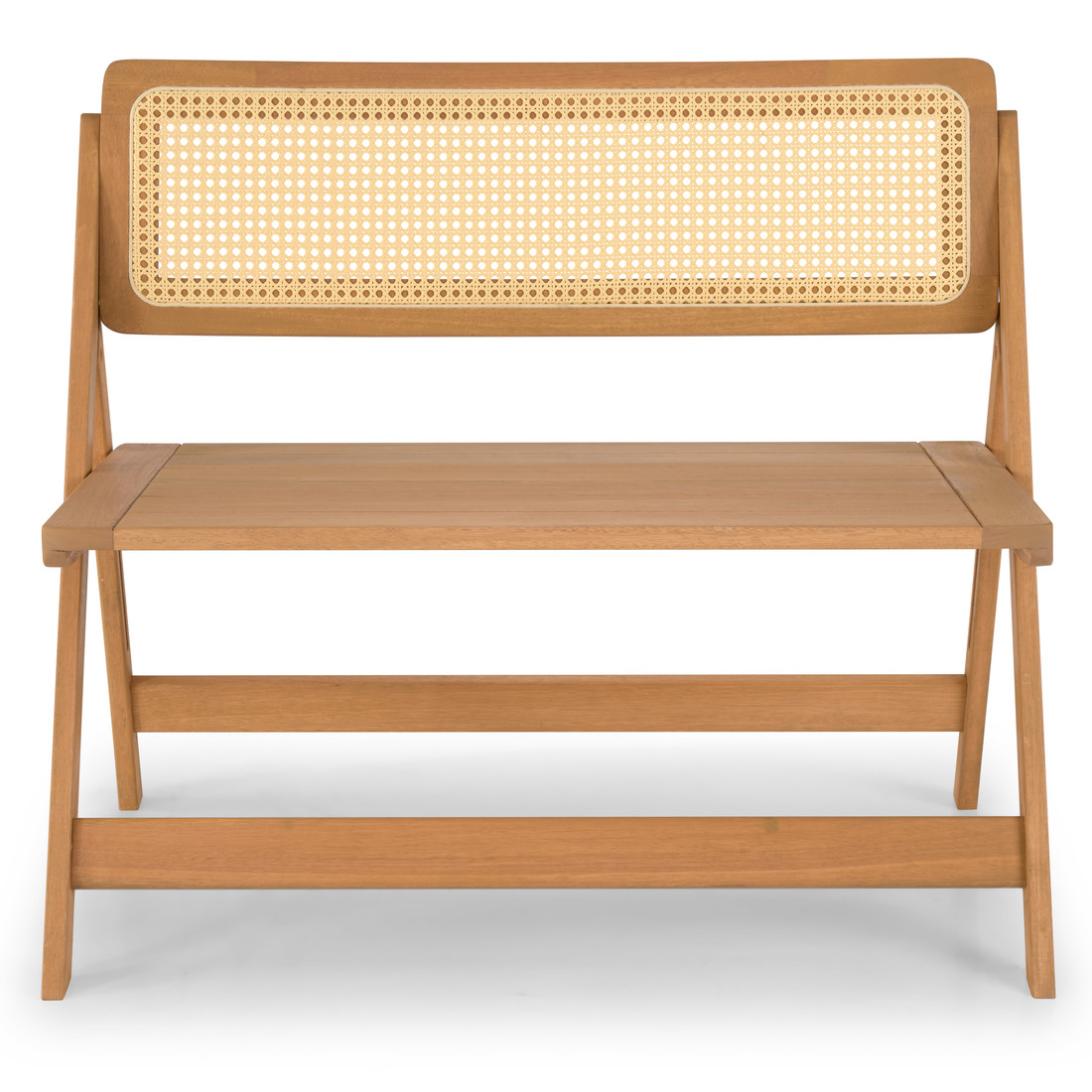 Banco Dobrável em Madeira de Eucalipto com Encosto em Rattan Natural Cor Pitanga 92 cm