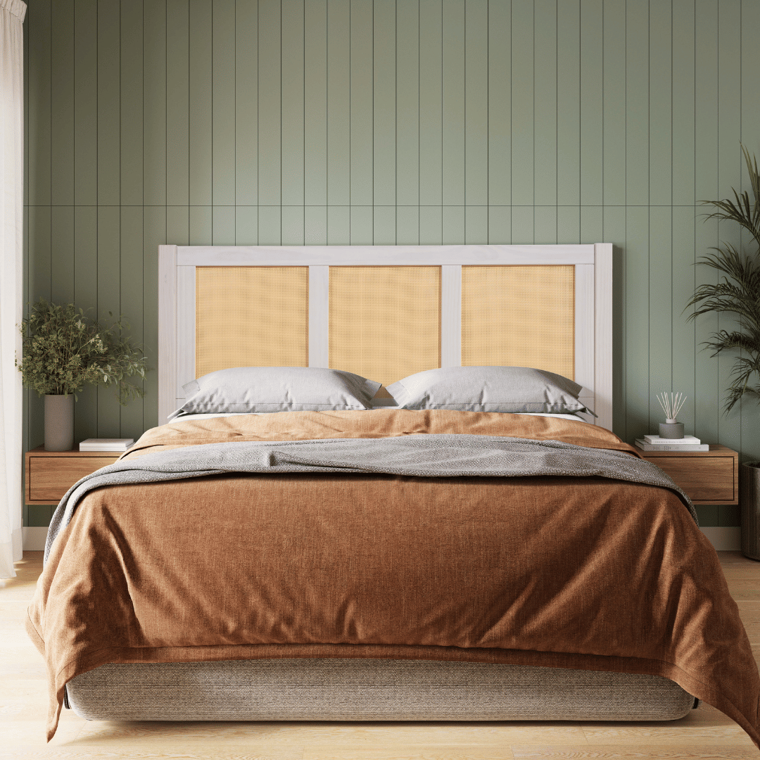 Cabeceira de Cama QUEEN 160cm Paglia Madeira e Rattan na Cor Branca Cabeceira de Cama QUEEN 160cm Paglia Madeira e Rattan na Cor Branca