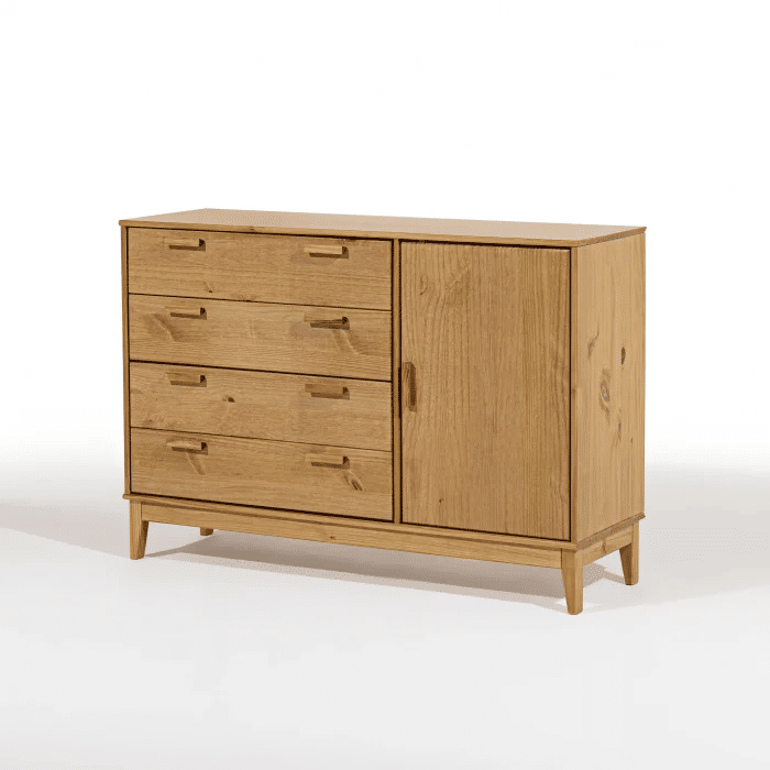Cômoda Alamo 4 Gavetas e 1 Porta em Madeira Natural
