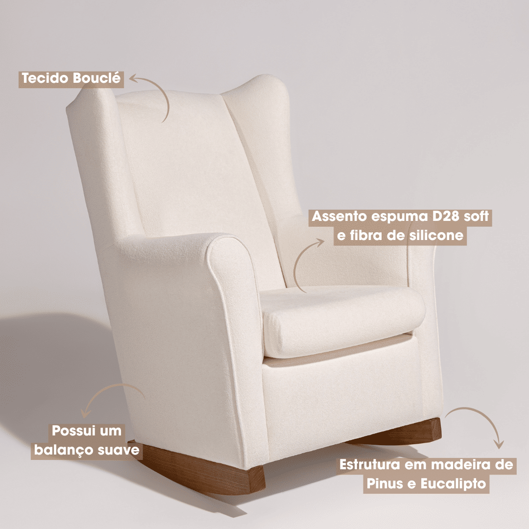 Poltrona de Amamentação Cloud com Balanço Bouclé Branco Poltrona de Amamentação Cloud com Balanço Bouclé Branco