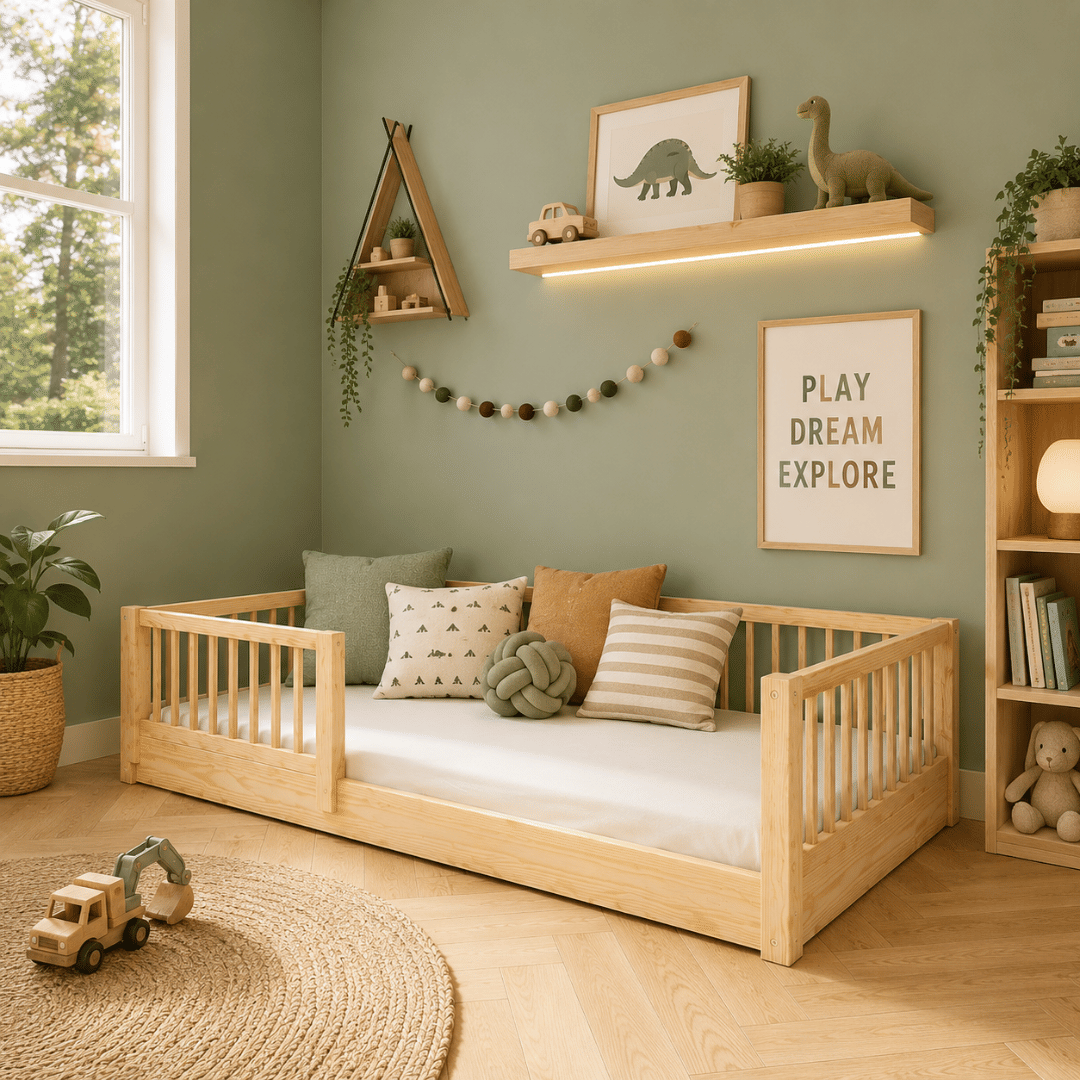 Cama Infantil de Solteiro Montessori em Madeira Maciça Pinus Natural