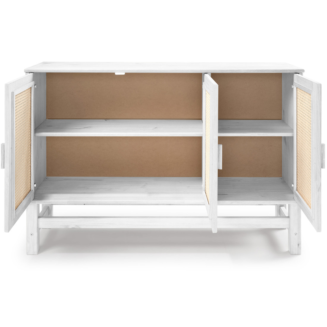 Balcão Buffet Nature em Madeira e Rattan Natural 03 Portas na Cor Branca 