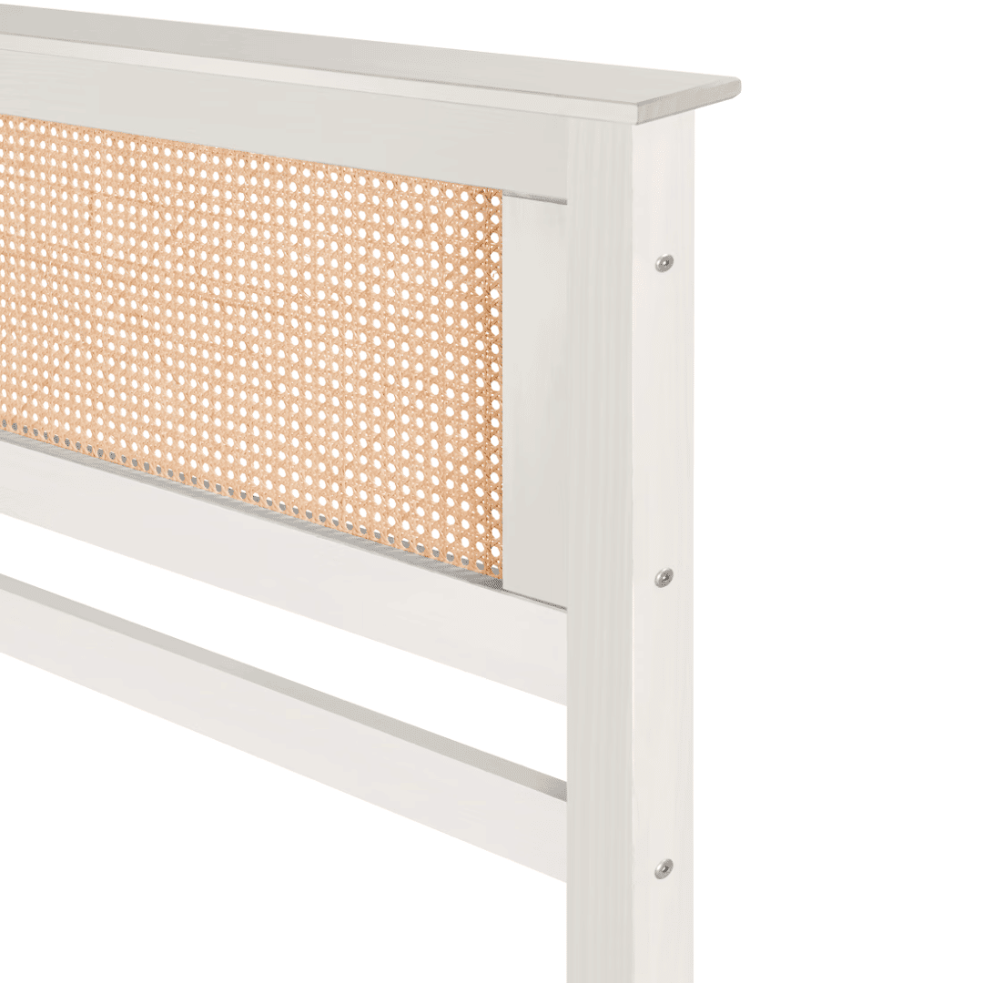 Cabeceira de Cama SOLTEIRO 94 cm Nature Madeira e Rattan na Cor Branca