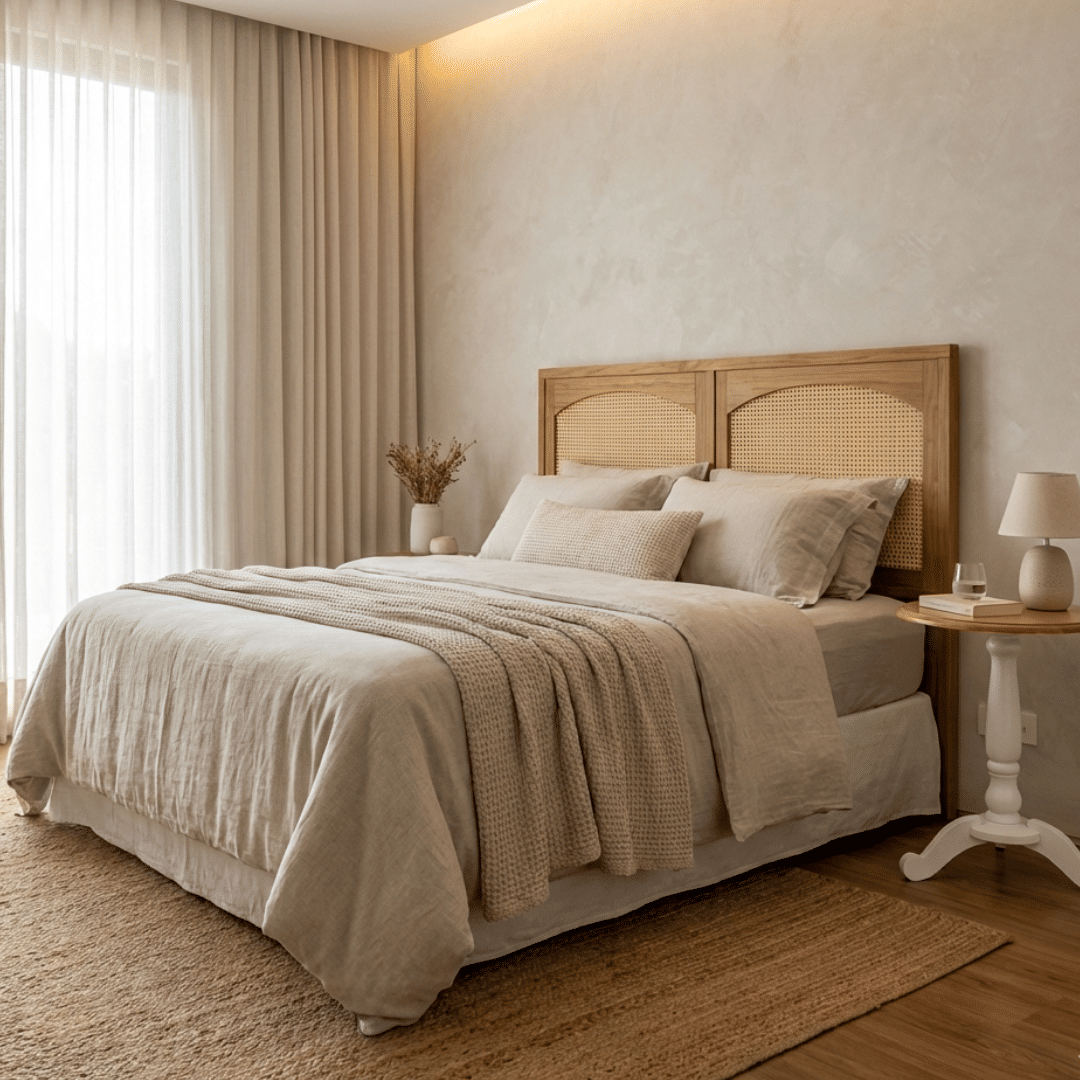 Cabeceira de Cama CASAL 146cm Arcs Madeira e Rattan Cabeceira de Cama CASAL 146cm Arcs Madeira e Rattan