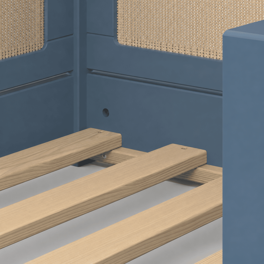 Cama Infantil de Solteiro Montessori Azul Com Rattan Cama Infantil de Solteiro Montessori Azul Com Rattan