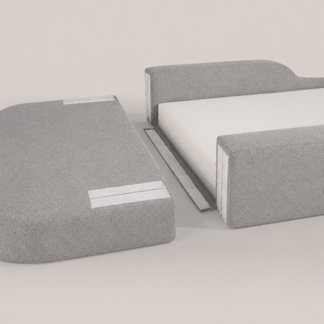 Cama Infantil de Solteiro Montessori em Espuma D28 Bouclé Cinza com Colchão Cama Infantil de Solteiro Montessori em Espuma D28 Bouclé Cinza com Colchão