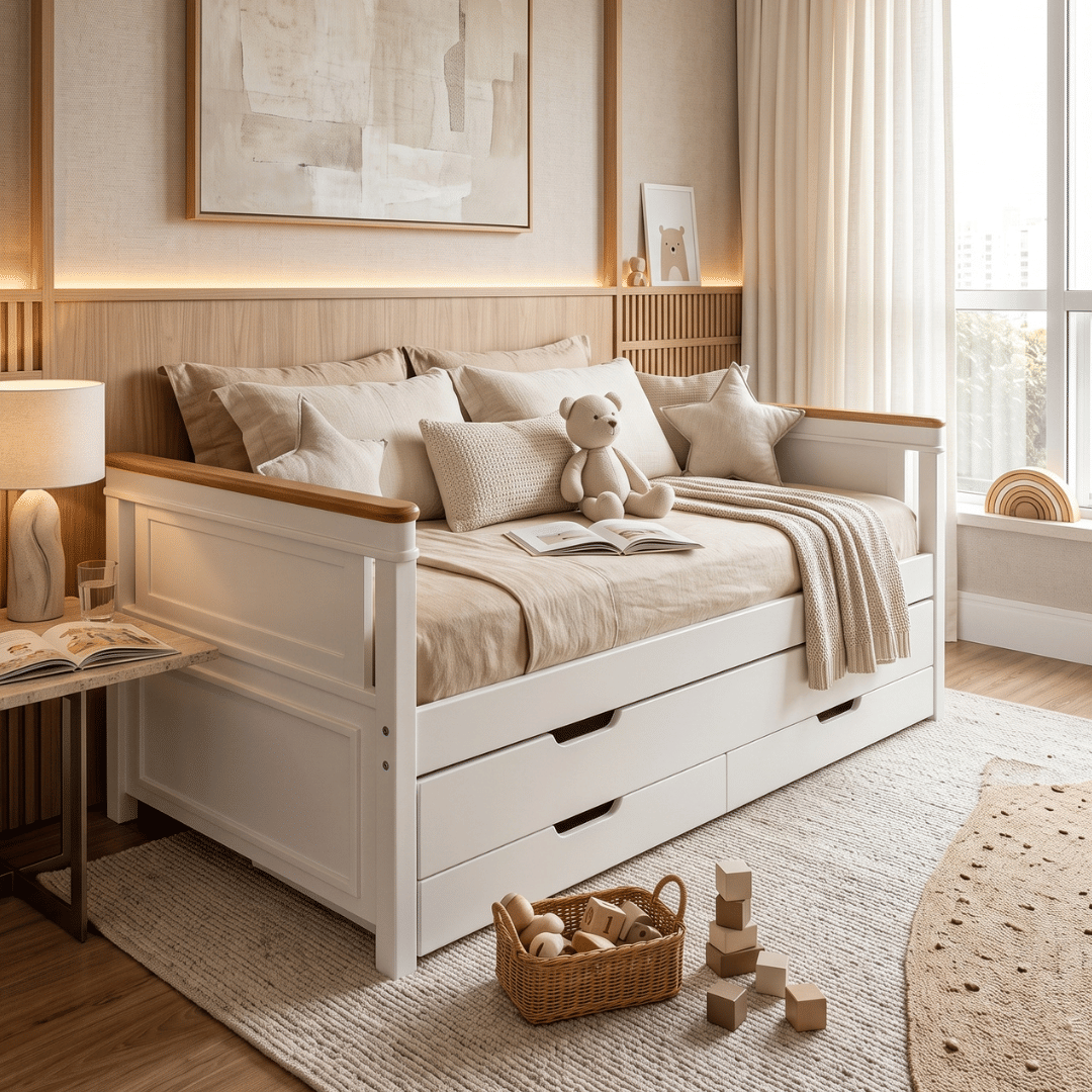 Sofá Cama Encanto com Cama Auxiliar Branco + Mel Sofá Cama Encanto com Cama Auxiliar Branco + Mel