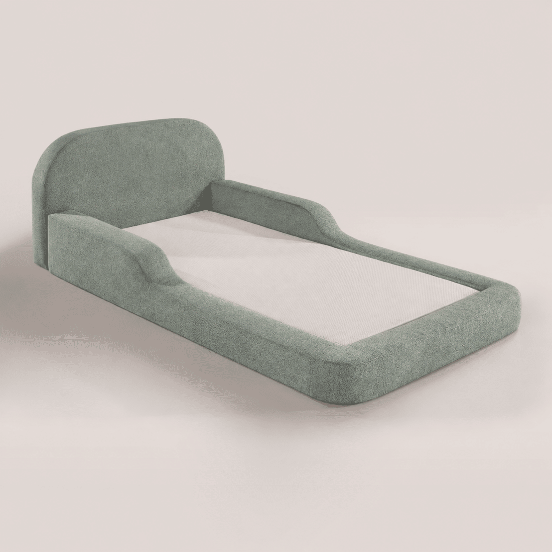 Cama Infantil de Solteiro Montessori em Espuma D28 Bouclé Verde com Colchão
