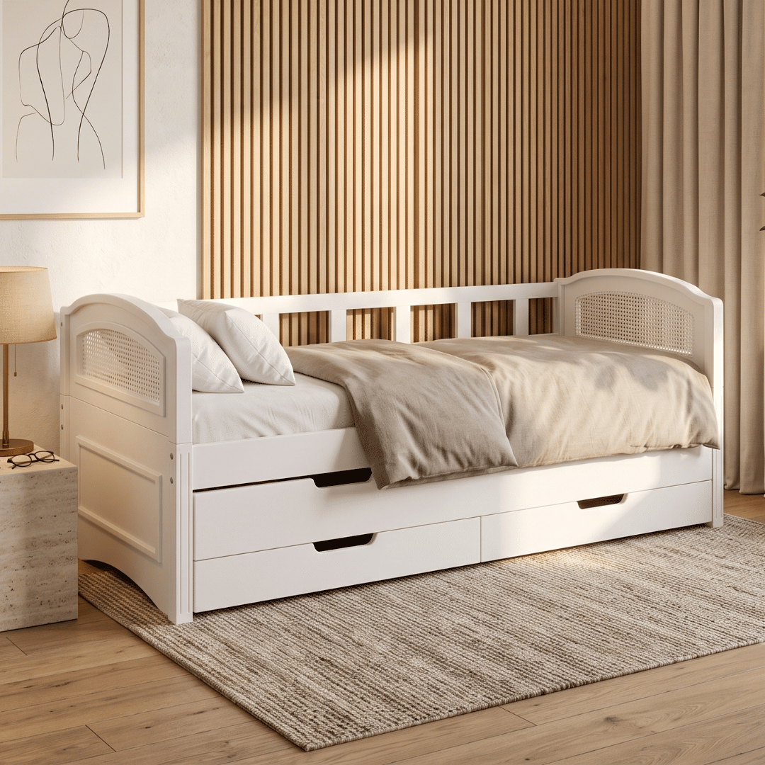 Sofá Cama com Cama Auxiliar Feliz Branco com Tela Branca Sofá Cama com Cama Auxiliar Feliz Branco com Tela Branca