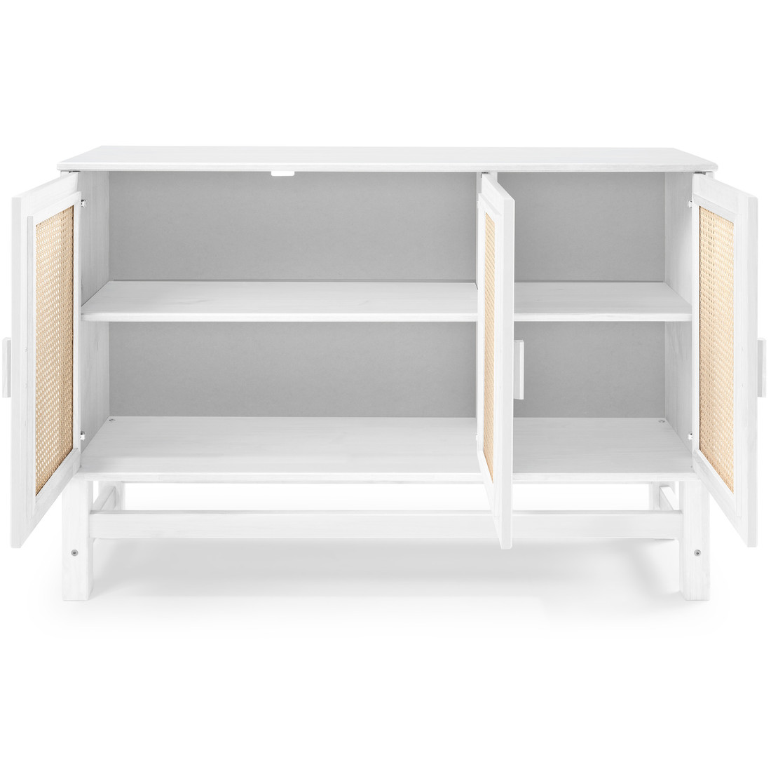 Balcão Buffet Nature em Madeira e Rattan Natural 03 Portas na Cor Branca