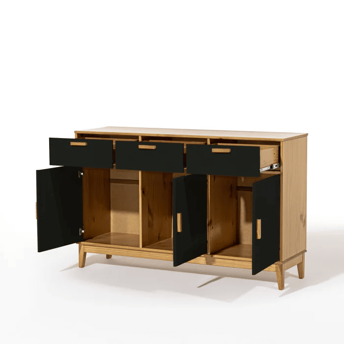 Balcão Alamo 3 Portas e 3 Gavetas em Madeira Natural + Preto