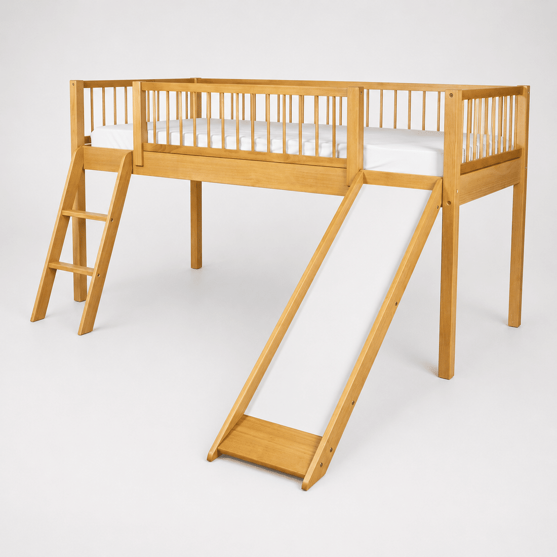 Cama Infantil de Solteiro Com Escorregador Bloomie em Madeira Maciça Pinus Mel