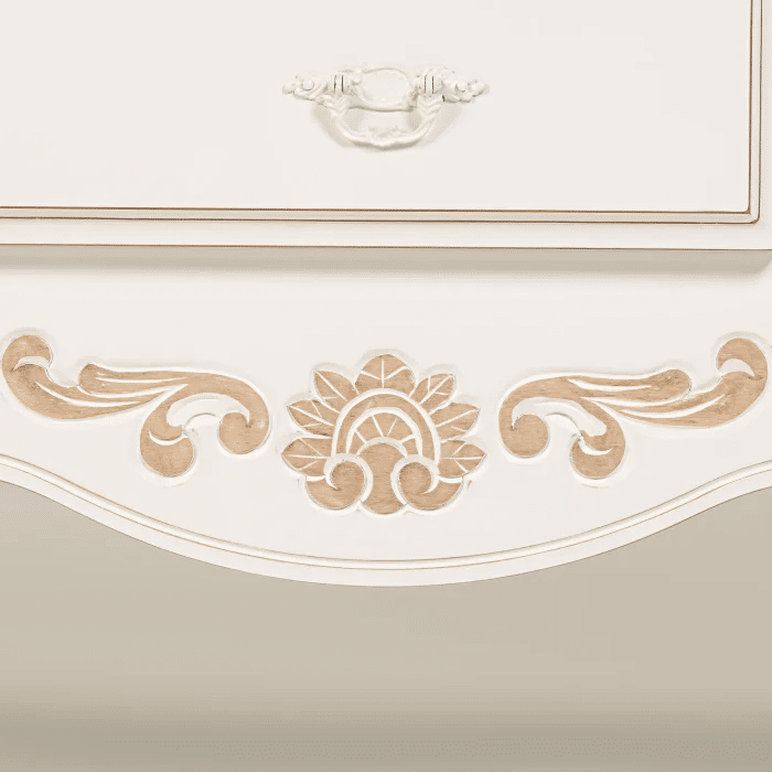 Cômoda Entalhada 5 Gavetas e 1 porta Branco Provençal com Tampo Branco