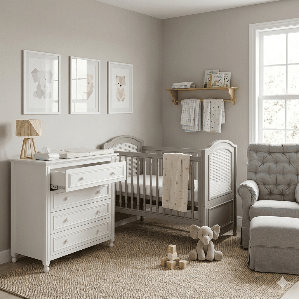 Berço Americano Feliz 2 em 1 Fendi Foggy com Palha Branca Berço Americano Feliz 2 em 1 Fendi Foggy com Palha Branca