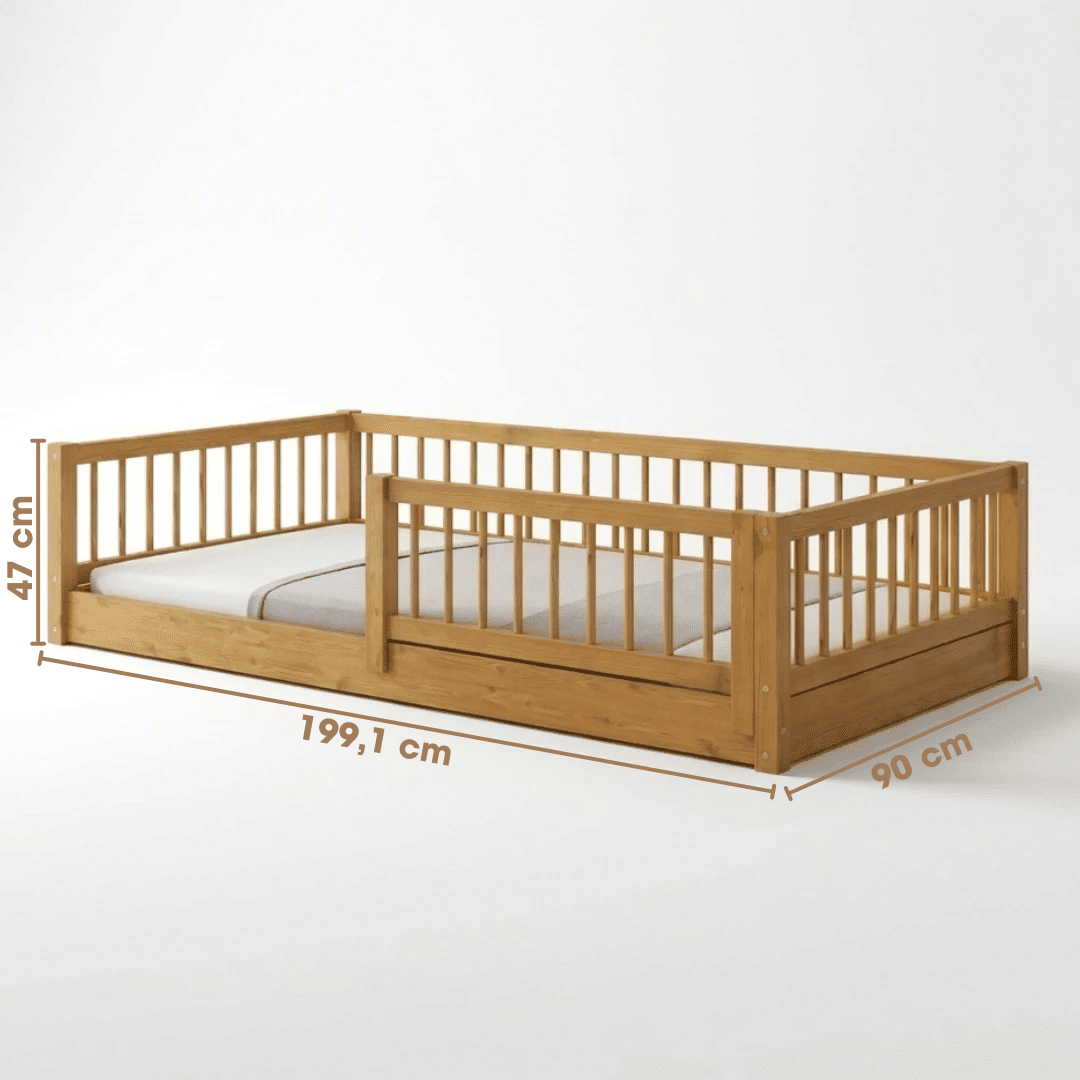 Cama Infantil de Solteiro Montessoriana Bloomie em Madeira Maciça Pinus Mel