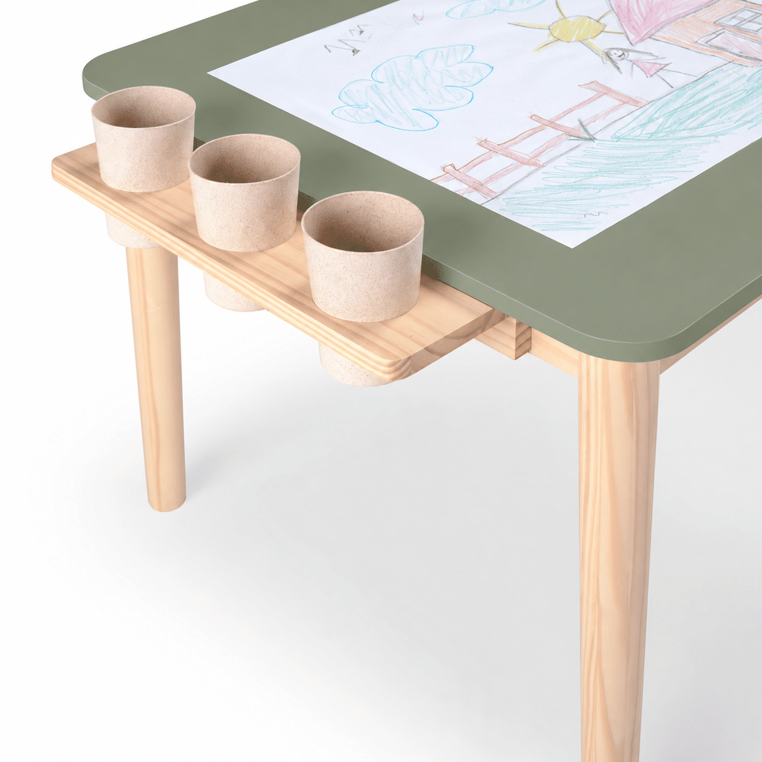 Mesa Infantil Quadrada de Madeira Maciça 61cm Verde Oliva com Porta-Lápis e Suporte para Papel Mesa Infantil Quadrada de Madeira Maciça 61cm Verde Oliva com Porta-Lápis e Suporte para Papel