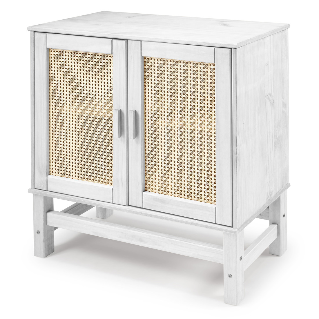 Balcão Buffet Nature em Madeira e Rattan Natural 02 Portas na Cor Branca 